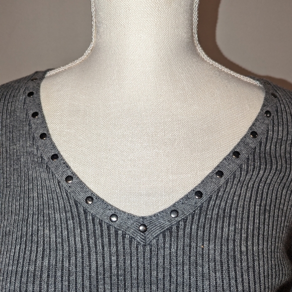 AJ Andrea Jovine Sweater. Gray with metal embellished neckline - Picture 3 of 6